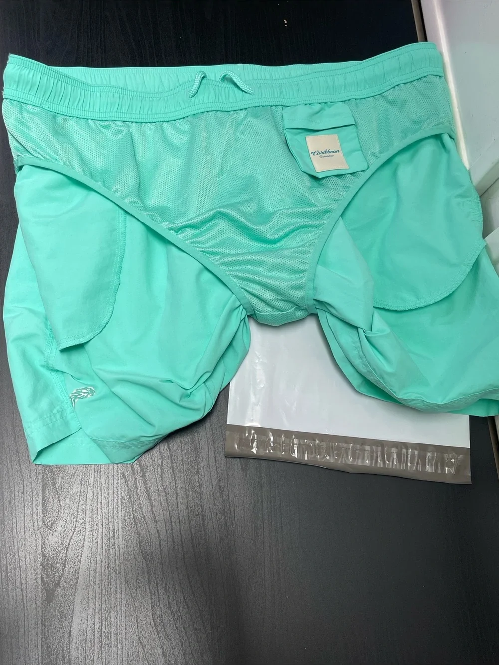 Caribbean swimwear Men's 4 Pockets 6 inch Shorts Swim Trunks, Pastel Green XXL
